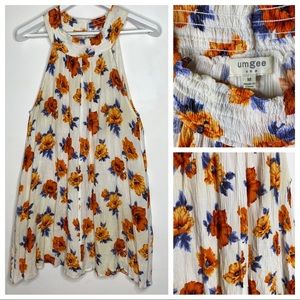 Umgee Halter Neck Floral Sleeveless Sundress Swing Top Crinkle Rayon size M